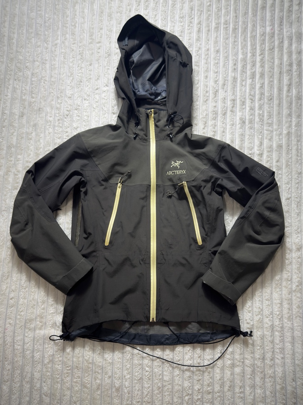 Arc'teryx women’s GORE-TEX Rain Jacket Gray Full Zip Hooded Ripstop Solid Size L